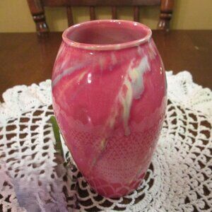 Antique pink flower vase of sprays of blues & white by H&K Tunstall made in Engl